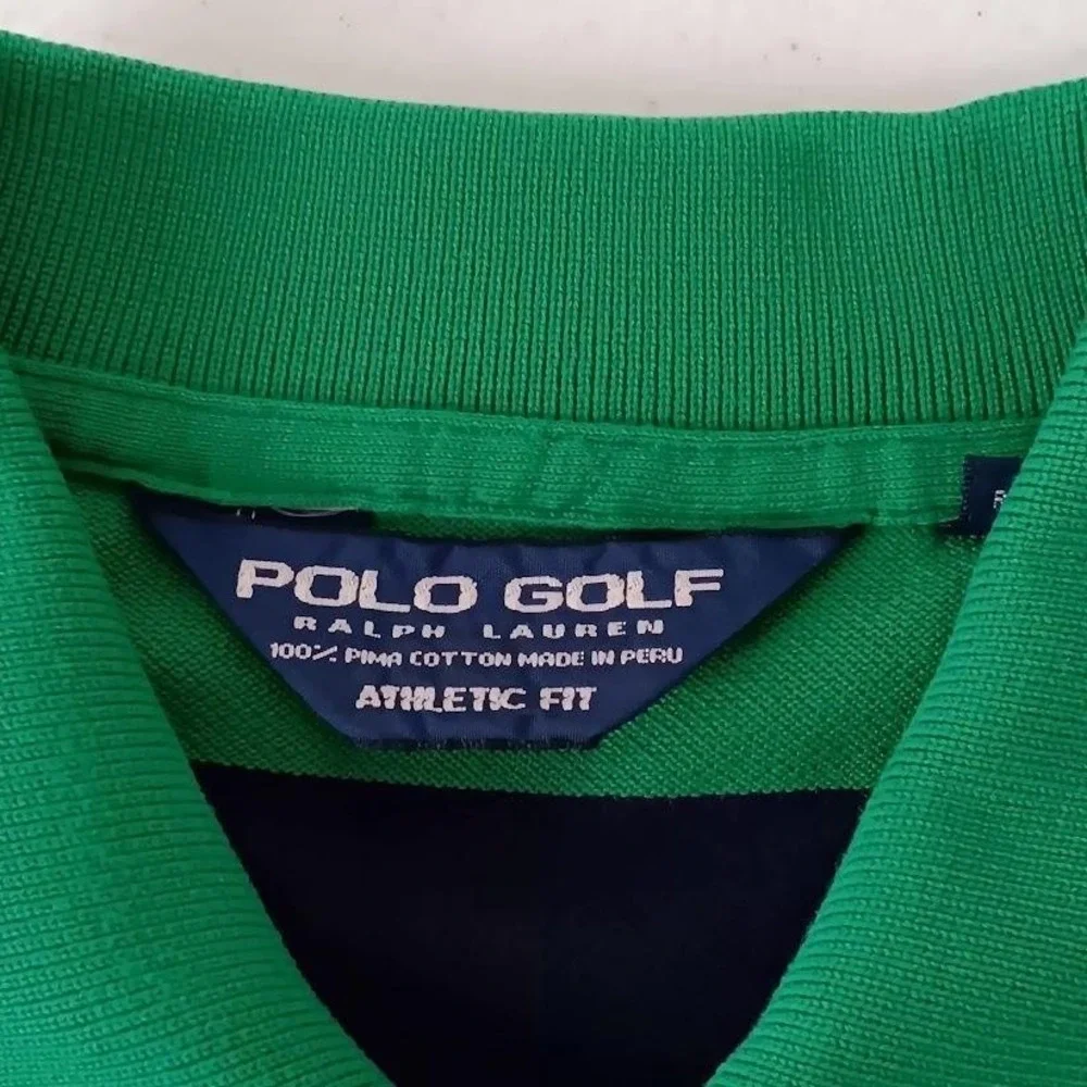 Polo Golf Ralph Lauren Polo Shirt Mens Small Green Navy Striped Pima Cotton‎